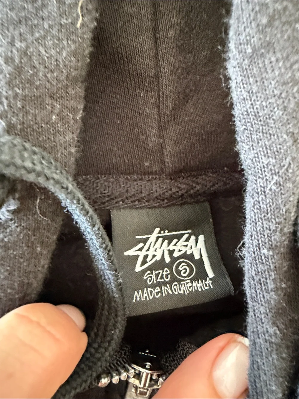 Stussy Kids Black Zip-Up Hoodie with White Script Logo